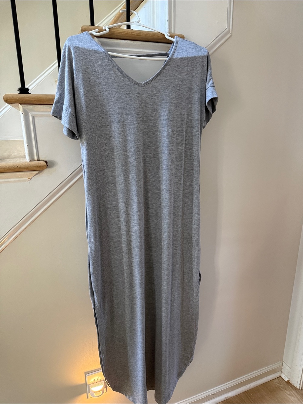 Women’s V-Neck Short Sleeve Maxi Dress - Gray
